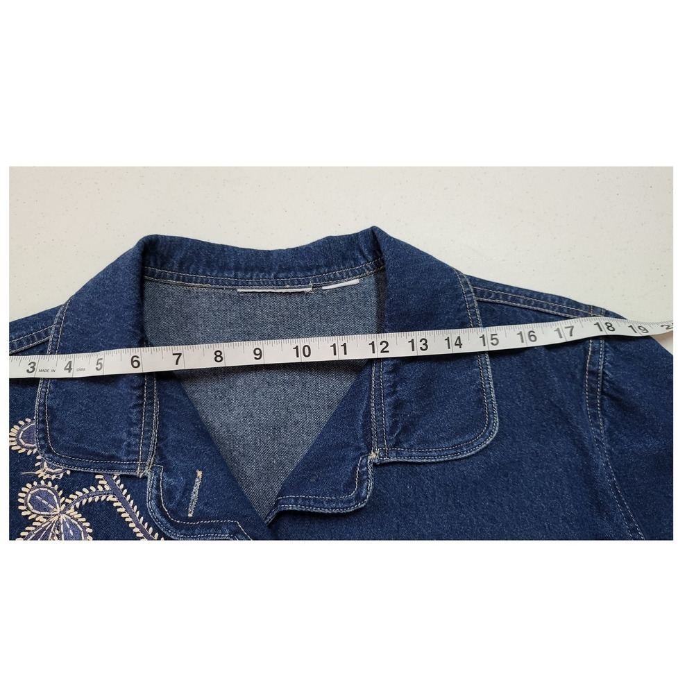 Womens Embroidered Denim Jean Shirt Cuffed Hem Midi Length Casual Everyday - Picture 6 of 12
